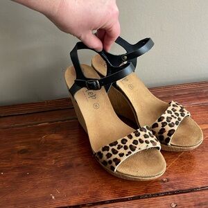 Biostep Leopard Print High Wedge Sandal size 8